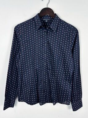346 Brooks Brothers Button Up Blouse Women's 6 Navy Dainty Floral 100% Cotton